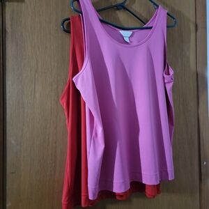 CJ Banks Set Of 2 Pink and Red Sily Tank Tops